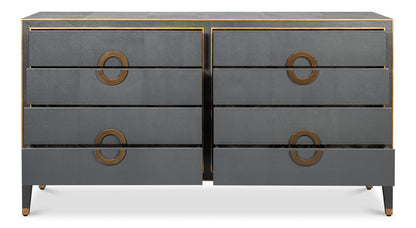 Gabriella Wood and Embossed Shagreen Leather Grey Chest Of Drawers