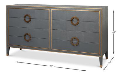 Gabriella Wood and Embossed Shagreen Leather Grey Chest Of Drawers