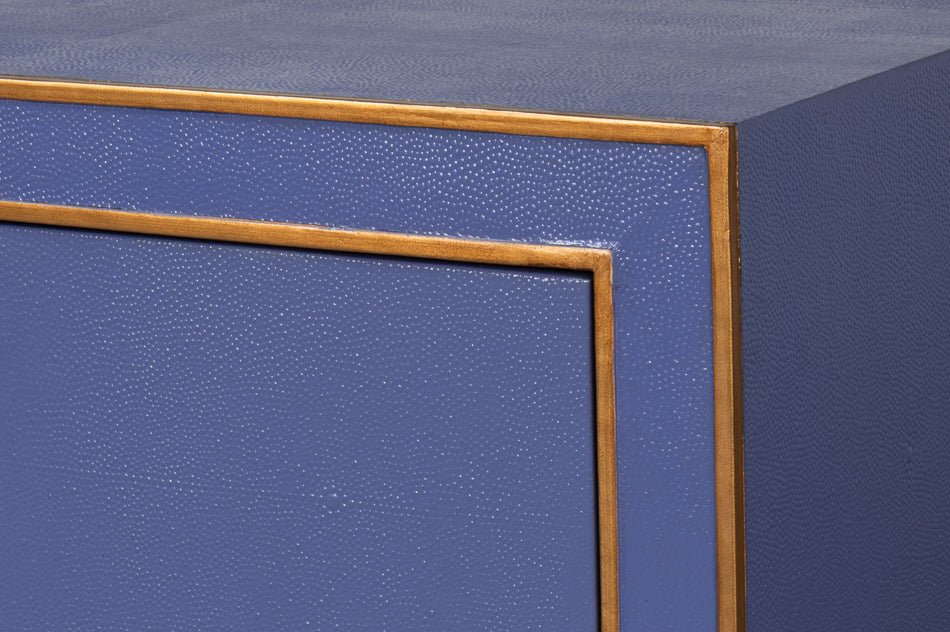 Gabriella Wood and Embossed Shagreen Leather Blue Chest Of Drawers