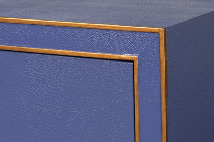 Gabriella Wood and Embossed Shagreen Leather Blue Chest Of Drawers