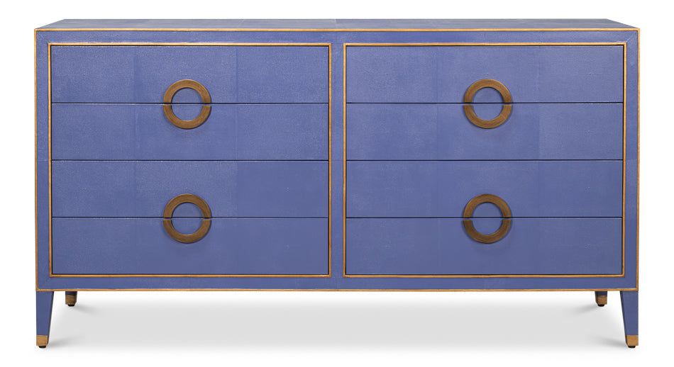 Gabriella Wood and Embossed Shagreen Leather Blue Chest Of Drawers