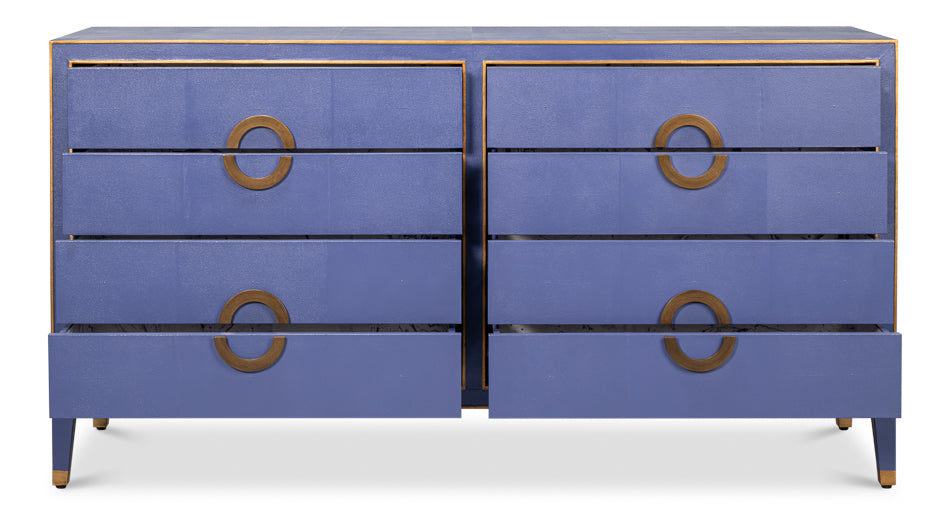 Gabriella Wood and Embossed Shagreen Leather Blue Chest Of Drawers