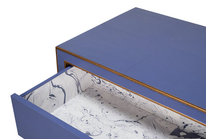 Gabriella Wood and Embossed Shagreen Leather Blue Chest Of Drawers