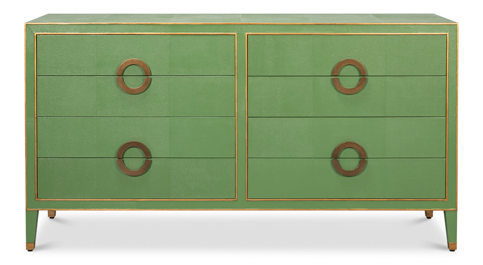 Gabriella Wood and Embossed Shagreen Leather Blue Green Chest Of Drawers