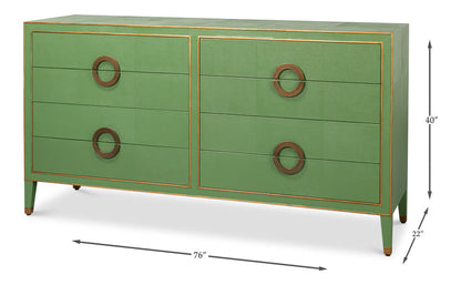 Gabriella Wood and Embossed Shagreen Leather Blue Green Chest Of Drawers