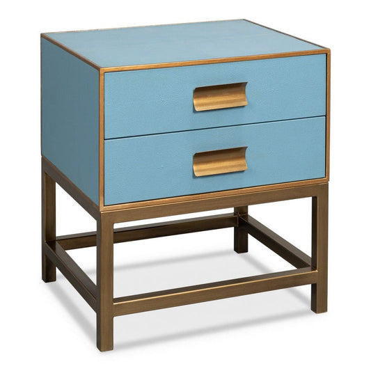 Gideon Wood and Shagreen Leather Blue Rectangular Side Table