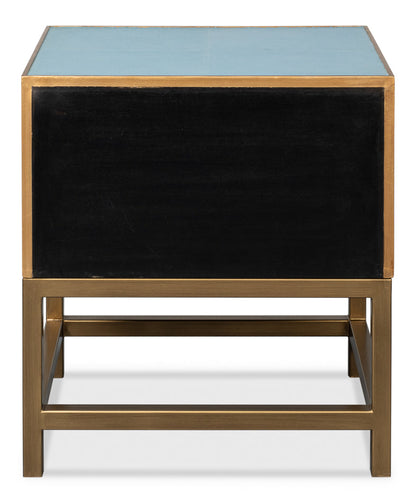 Gideon Wood and Shagreen Leather Blue Rectangular Side Table