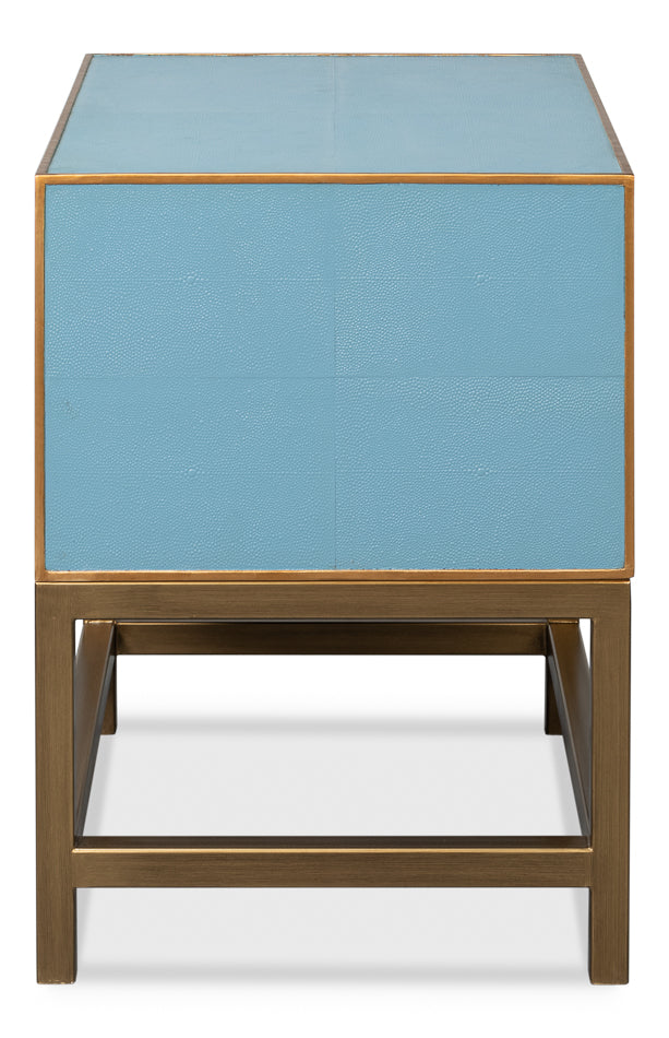 Gideon Wood and Shagreen Leather Blue Rectangular Side Table