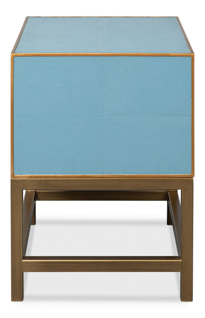 Gideon Wood and Shagreen Leather Blue Rectangular Side Table