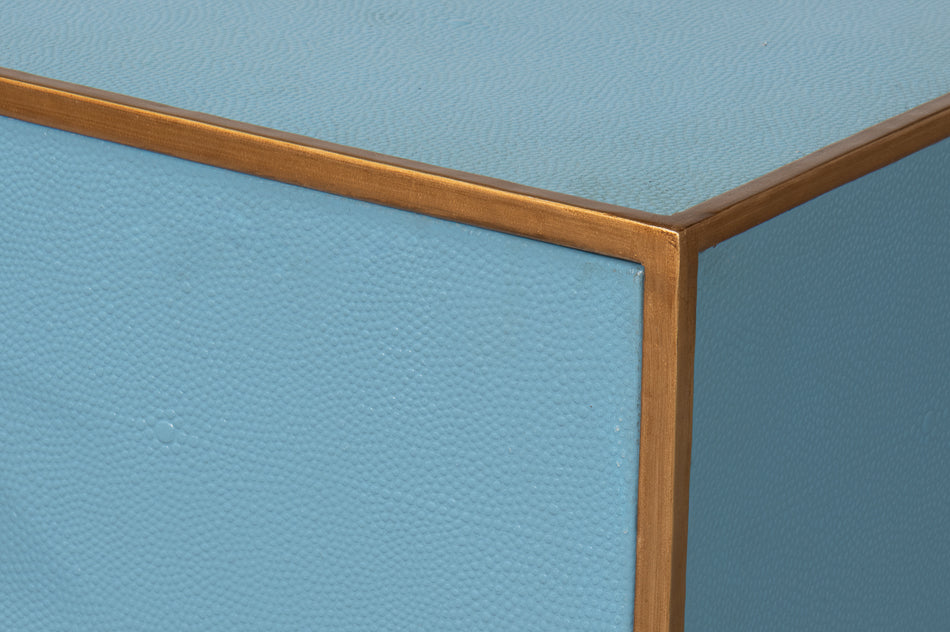 Gideon Wood and Shagreen Leather Blue Rectangular Side Table