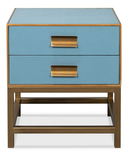 Gideon Wood and Shagreen Leather Blue Rectangular Side Table