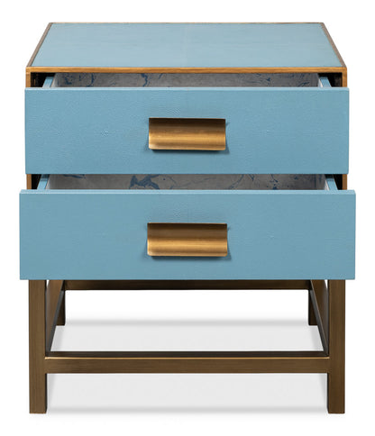 Gideon Wood and Shagreen Leather Blue Rectangular Side Table