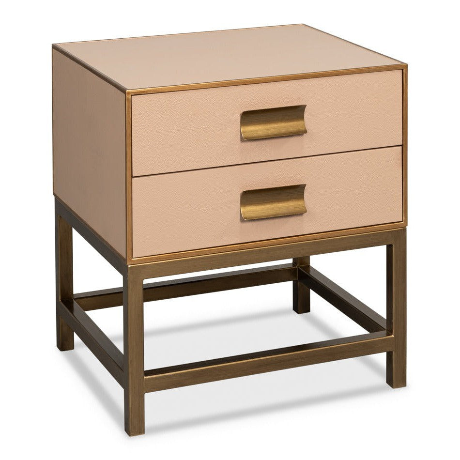 Gideon Wood and Shagreen Leather Tan Rectangular Side Table