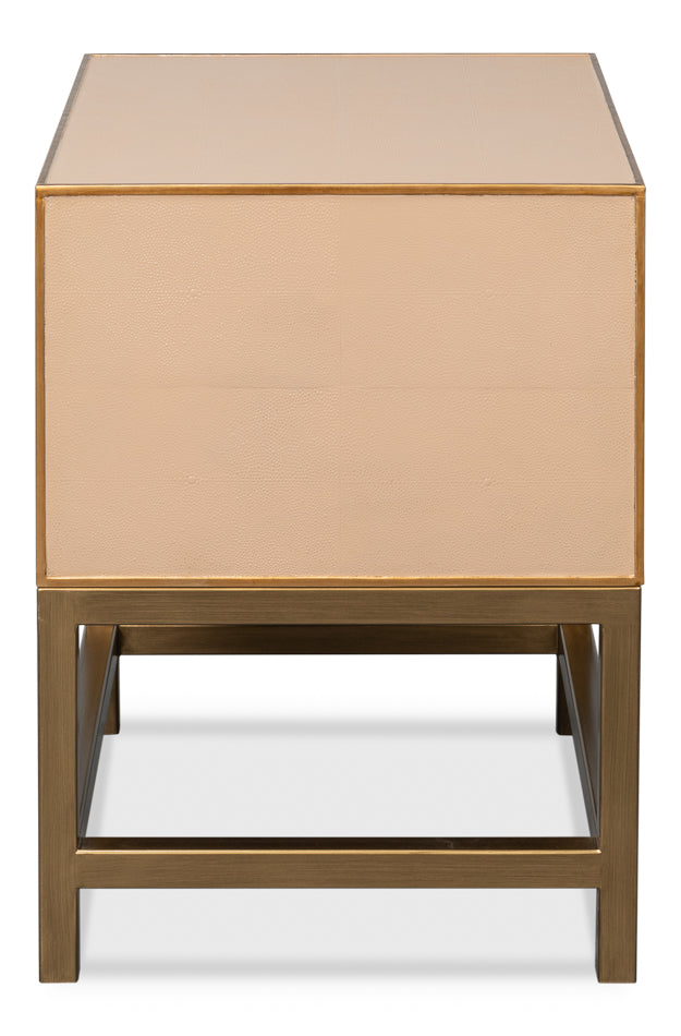 Gideon Wood and Shagreen Leather Tan Rectangular Side Table