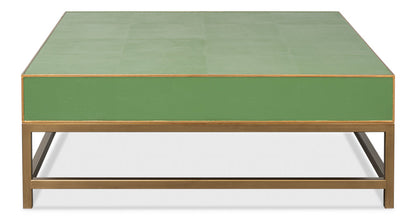 Gideon Wood and Shagreen Leather Green Square Coffee Table