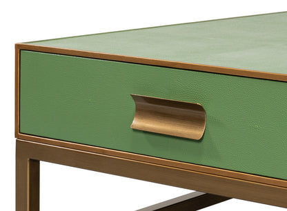 Gideon Wood and Shagreen Leather Green Square Coffee Table