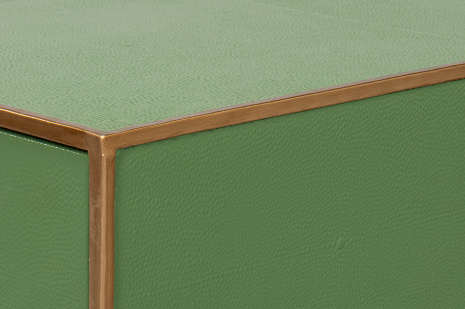 Gideon Wood and Shagreen Leather Green Square Coffee Table