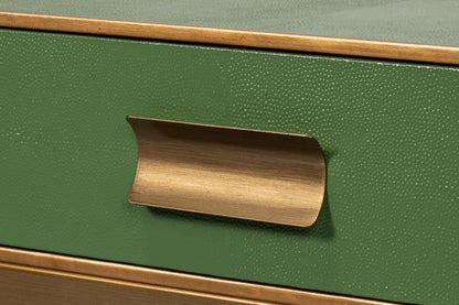 Gideon Wood and Shagreen Leather Green Square Coffee Table