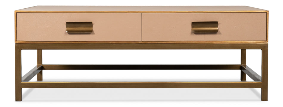 Gideon Wood and Shagreen Leather Tan Square Coffee Table