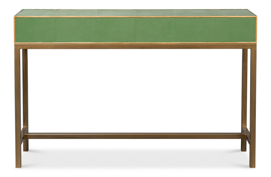 Gideon Wood and Shagreen Leather Green Rectangular Console Table