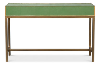 Gideon Wood and Shagreen Leather Green Rectangular Console Table