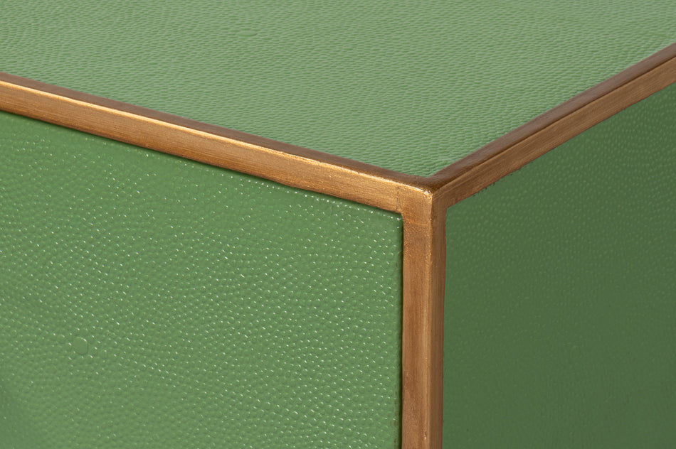 Gideon Wood and Shagreen Leather Green Rectangular Console Table