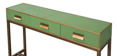 Gideon Wood and Shagreen Leather Green Rectangular Console Table