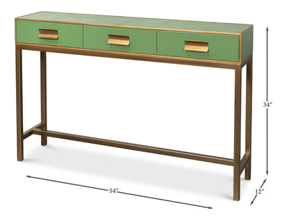 Gideon Wood and Shagreen Leather Green Rectangular Console Table