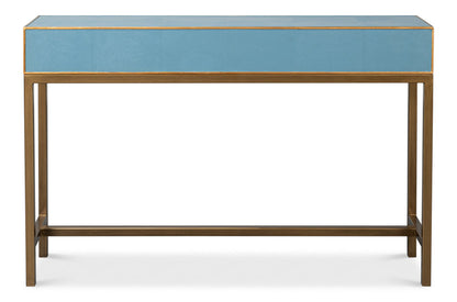 Gideon Wood and Shagreen Leather Blue Rectangular Console Table