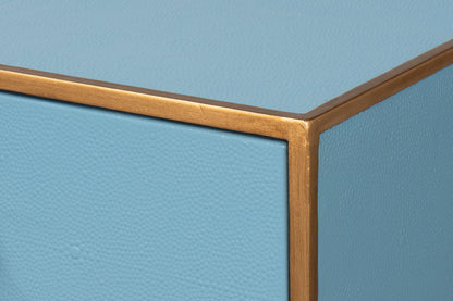 Gideon Wood and Shagreen Leather Blue Rectangular Console Table