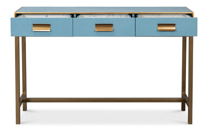 Gideon Wood and Shagreen Leather Blue Rectangular Console Table