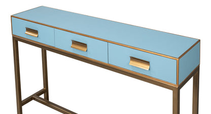 Gideon Wood and Shagreen Leather Blue Rectangular Console Table