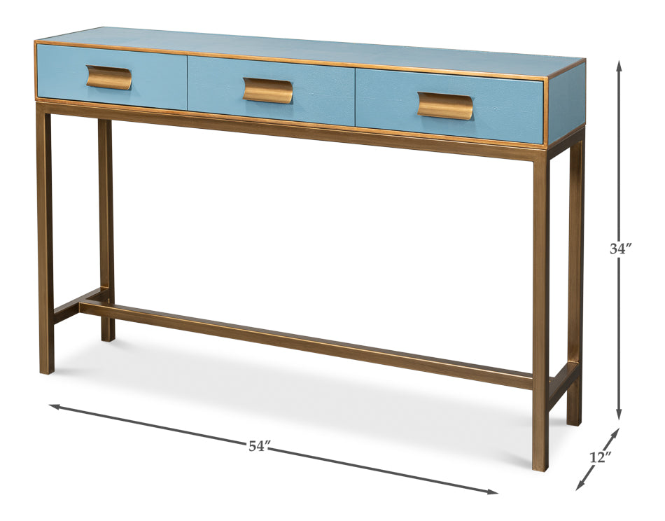 Gideon Wood and Shagreen Leather Blue Rectangular Console Table