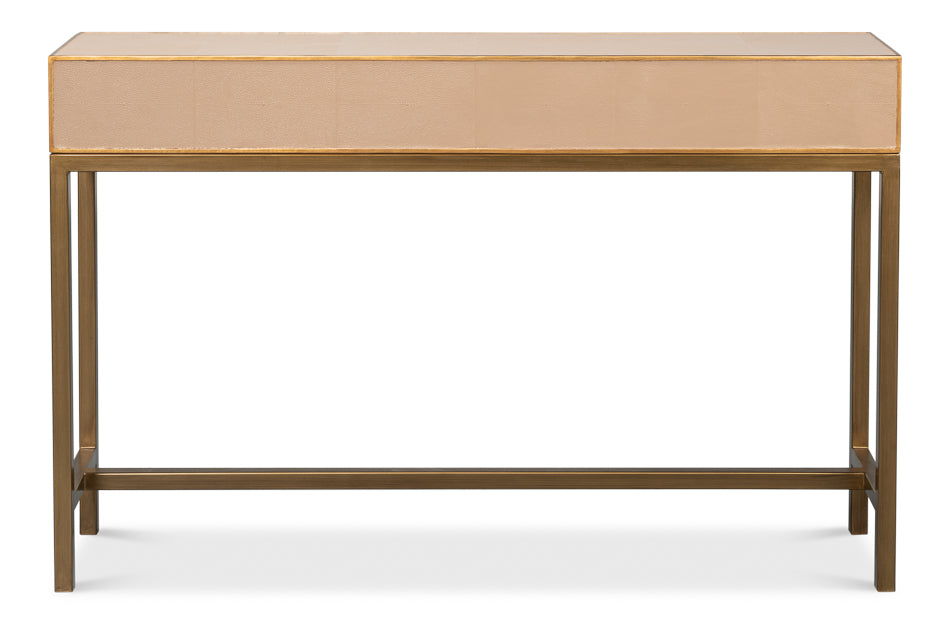 Gideon Wood and Shagreen Leather Tan Rectangular Console Table