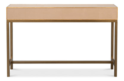 Gideon Wood and Shagreen Leather Tan Rectangular Console Table