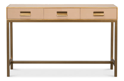 Gideon Wood and Shagreen Leather Tan Rectangular Console Table