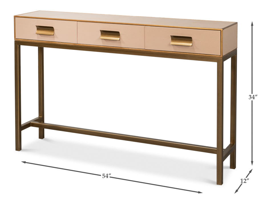 Gideon Wood and Shagreen Leather Tan Rectangular Console Table