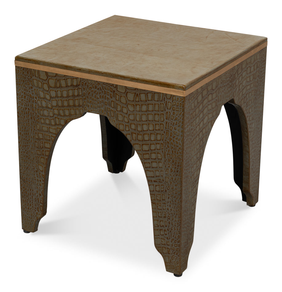 Croco Embossed Leather Brown Stool