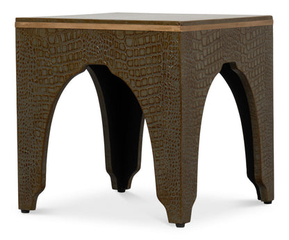 Croco Embossed Leather Brown Stool