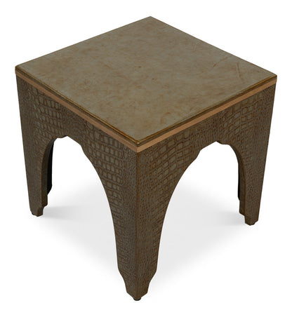 Croco Embossed Leather Brown Stool