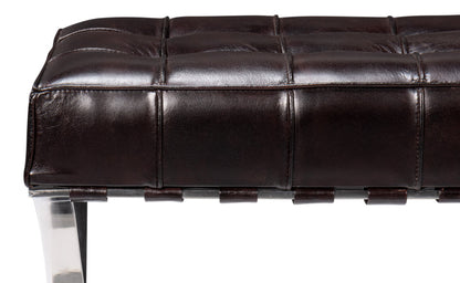 Catalunya Leather and Stainless Steel Dark Brown Long Bench