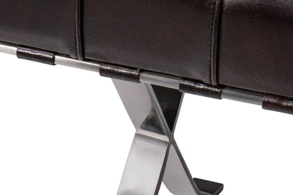 Catalunya Leather and Stainless Steel Dark Brown Long Bench