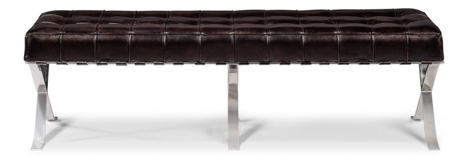 Catalunya Leather and Stainless Steel Dark Brown Long Bench