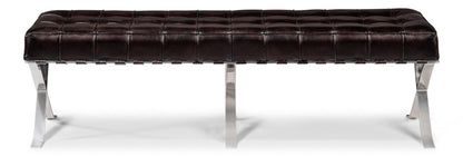 Catalunya Leather and Stainless Steel Dark Brown Long Bench