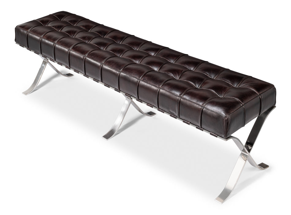 Catalunya Leather and Stainless Steel Dark Brown Long Bench