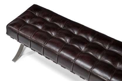 Catalunya Leather and Stainless Steel Dark Brown Long Bench