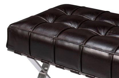 Catalunya Leather and Stainless Steel Dark Brown Long Bench