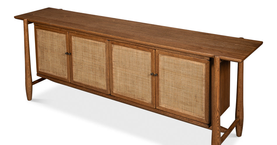 Nido Natural Wood 4 Door Rattan Sideboard