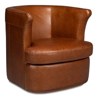 Spencer Distilled Leather Brown Swivel Armless Chair