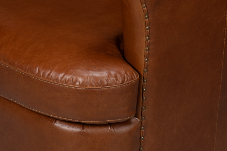 Spencer Distilled Leather Brown Swivel Armless Chair